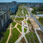 Widok z góry na park linearny nad POW