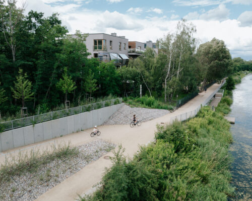 Alejki, drzewa, Kanał Żerański, Park Żerański latem