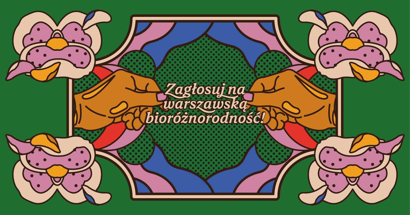 Baner z tekstem Zagłosuj na warszawską bioróżnorodność